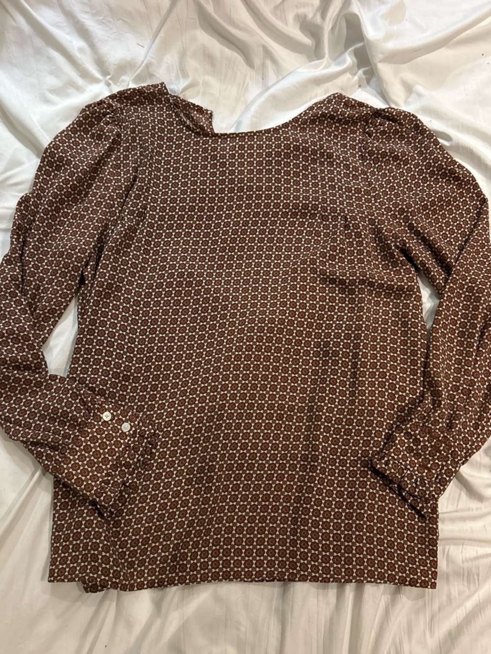 LOFT Brown Geometric Print Long-Sleeve Blouse